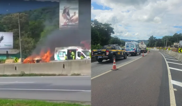 carro tomado pelo fogo na br-277