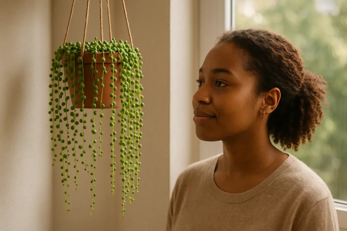 Suculenta colar-de-pérolas cresce mais rápido se pendurada em local iluminado