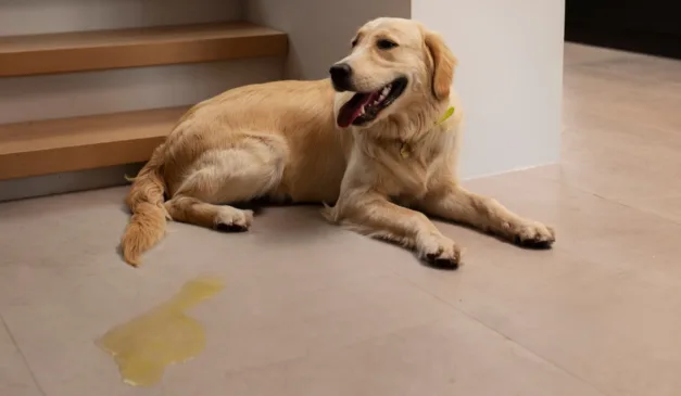 cachorro ao lado de xixi