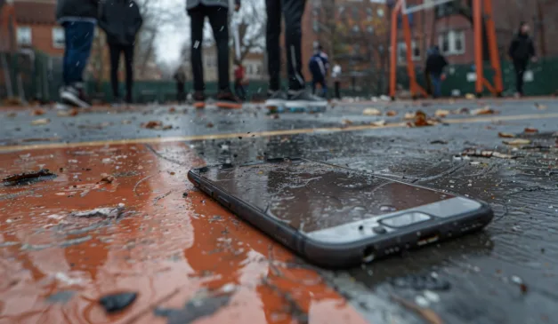 celular caído no chão