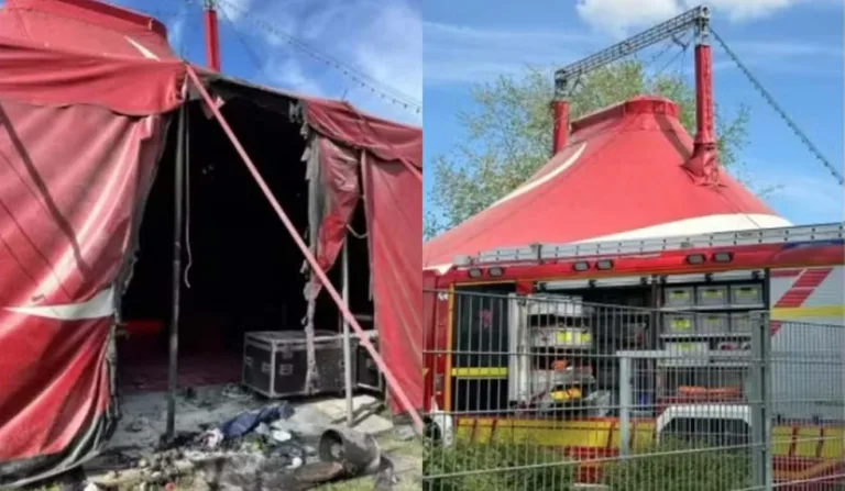 Circo incendiado após fogo abaixar