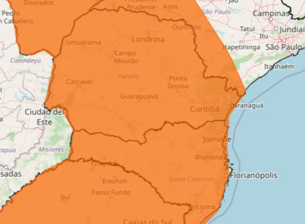 Mapa indica que todos os municípios do Paraná serão atingidos pelo frio
