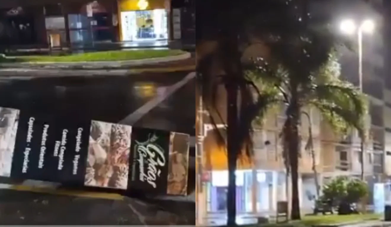 Tramandaí, no Litoral Norte gaúcho, com muito vento neste final de madrugada de quinta (29) pelo ciclone.