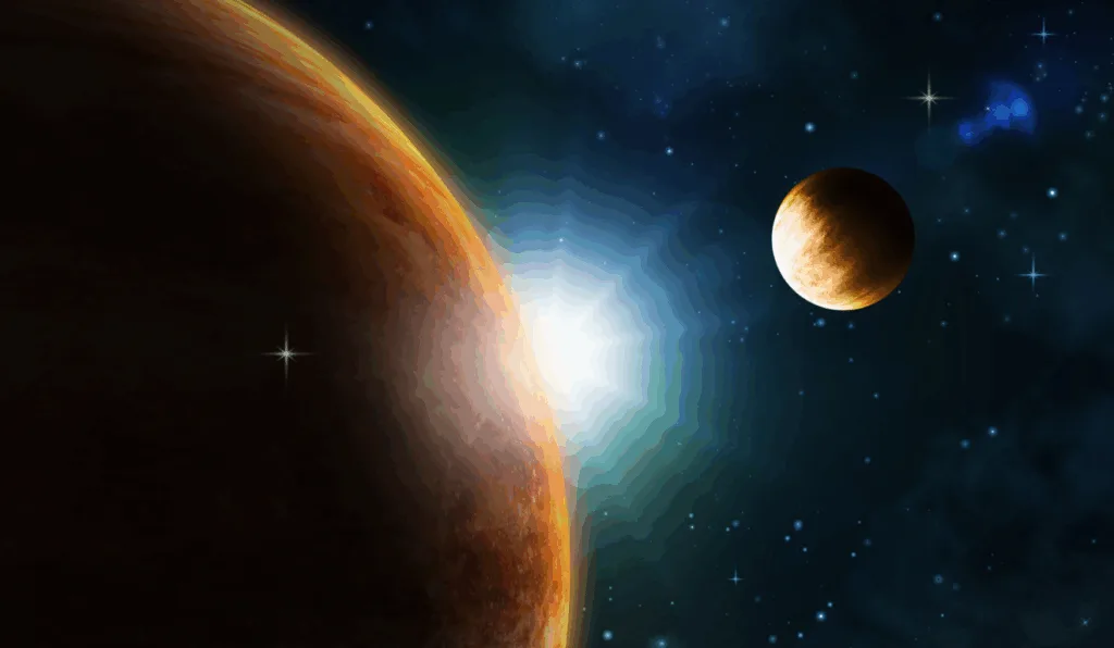 Imagem ilustrativa gerada por inteligência artificial de planetas.