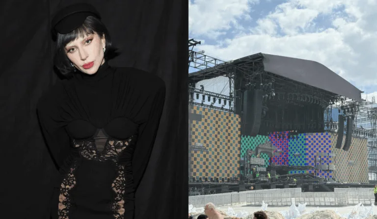 Imagem da Lady Gaga e do palco montado para o show.