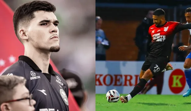 Renan Peixoto, atacante do Furacão, e Pedro Morisco, goleiro do Coxa. (Fotos: Reprodução/ Redes sociais)
