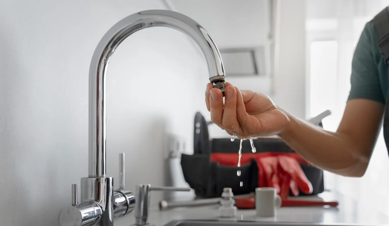 homem com a mão na torneira