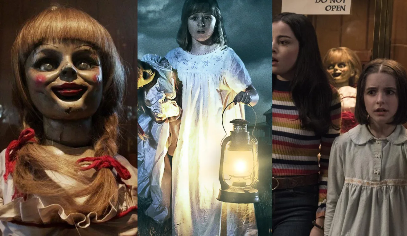 Imagens dos filmes: Annabelle (2014, 2017 e 2019).