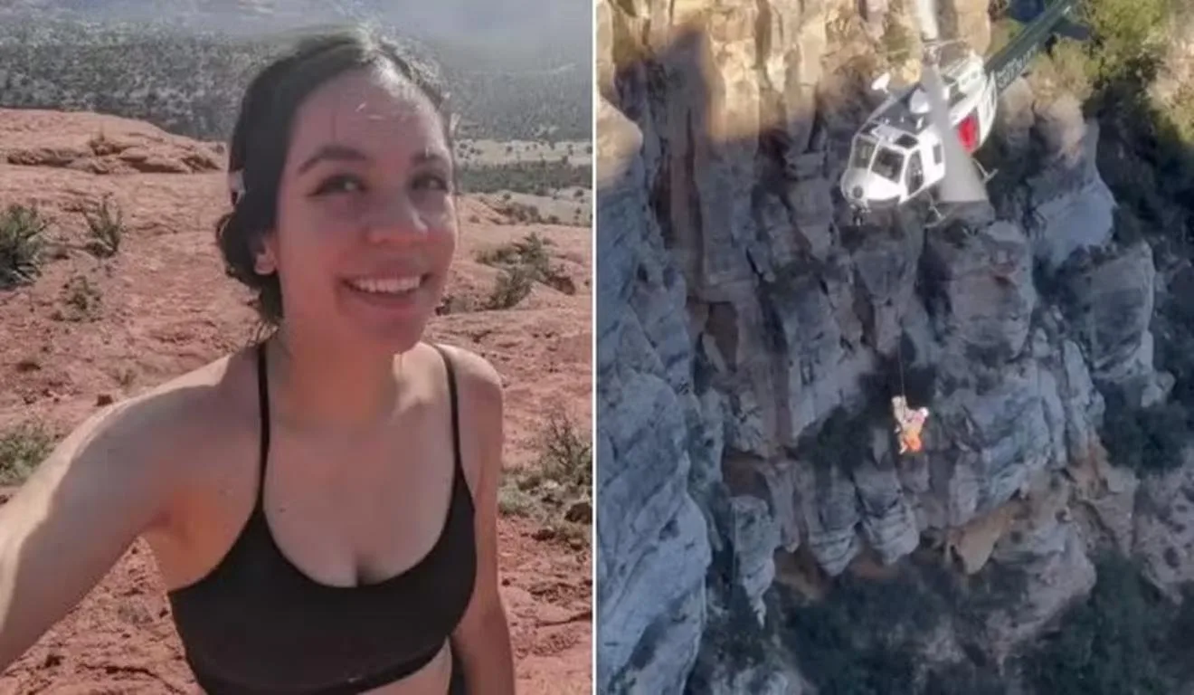 Colagem Janelle e resgate com helicóptero.