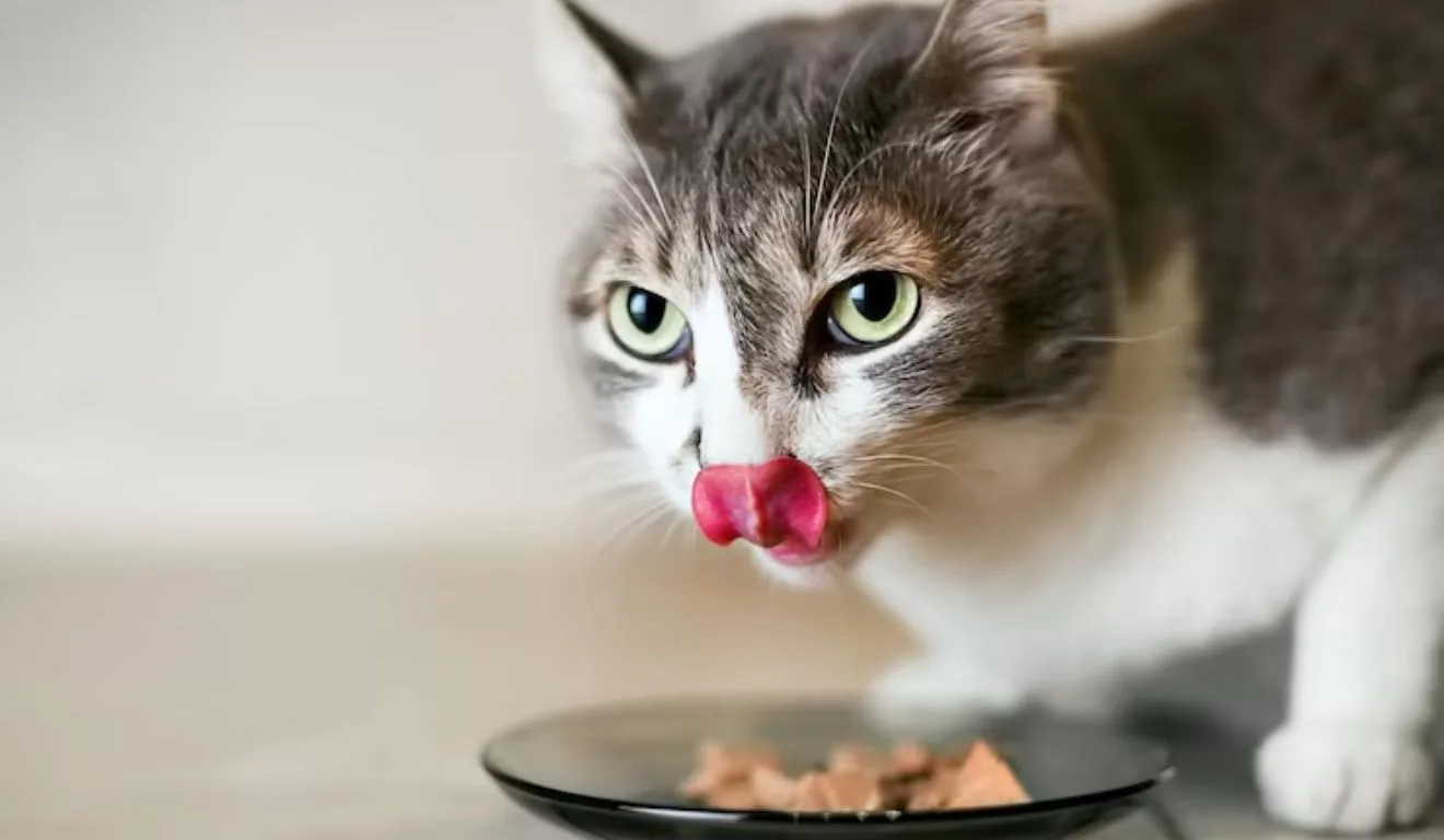 gato comendo em pote de ração