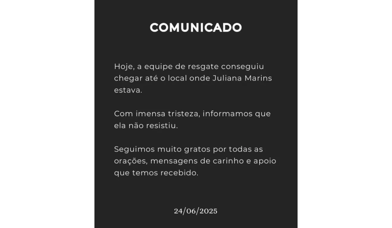 Publicação da morte de Juliana Marins, jovem brasileira que morreu em vulcão na Indonésia