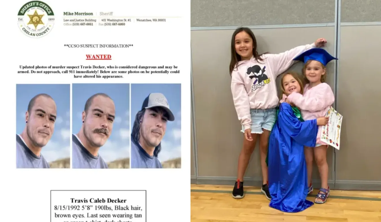 Imagem do cartaz feito pela polícia com as fotos de Travis, e foto das três filhas.