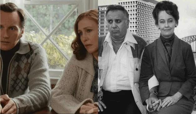 Imagem dos Warren na vida real e nos filmes.