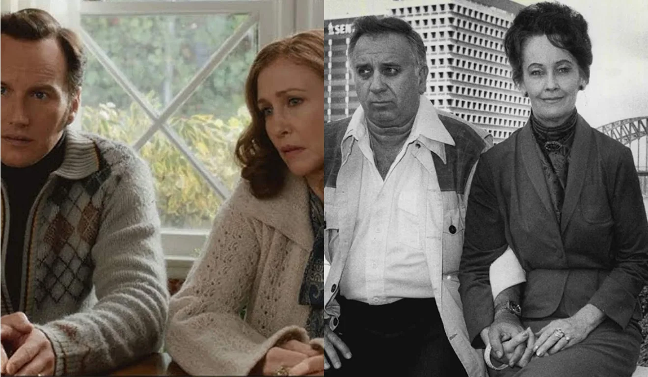 Imagem dos Warren na vida real e nos filmes.