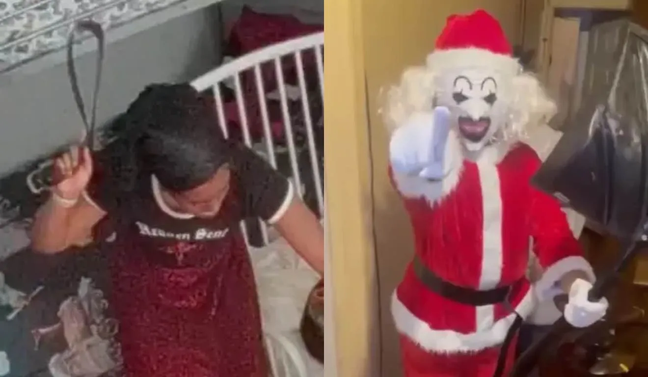 babá espancando criança e vestida de papai noel