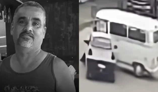 Cena de câmera de segurança mostra a Kombi e o Gol colidindo em um cruzamento.