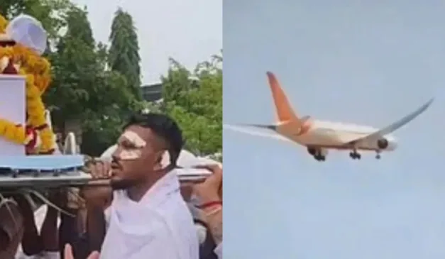 sobrevivente do acidente da air india carregando o caixão do irmão