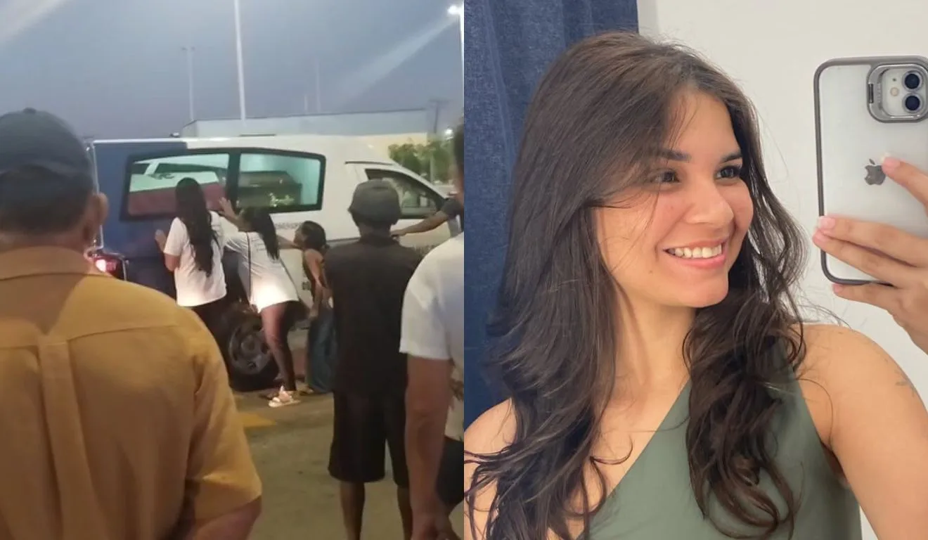 Corpo de Raíssa chegando à Bahia e jovem em selfie ao lado