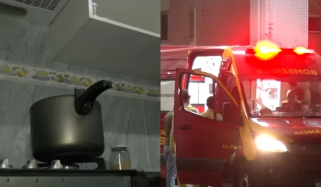 panela de pressão de um lado e ambulância de outro