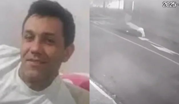 Homem sorrindo e câmera flagrando corpo sendo arrastado