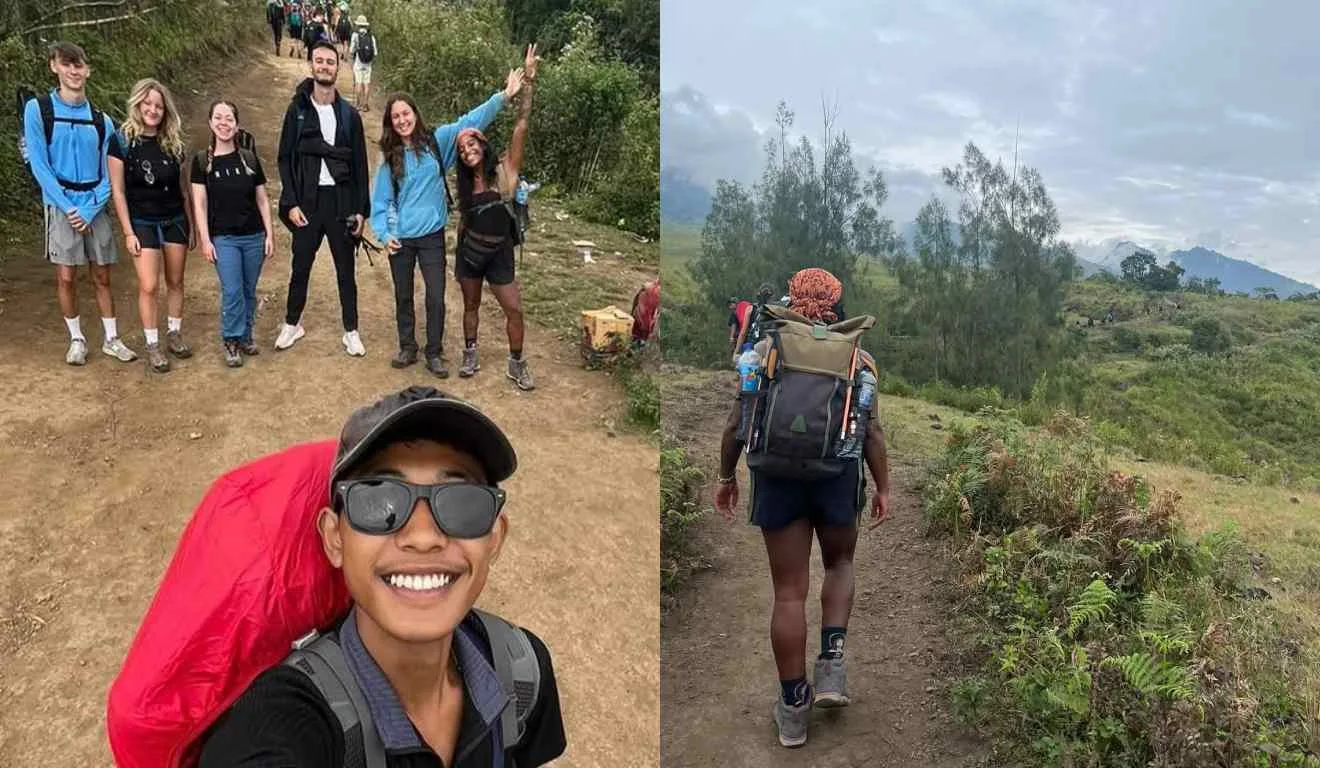 Juliana Marins com grupo em trilha na Indonésia