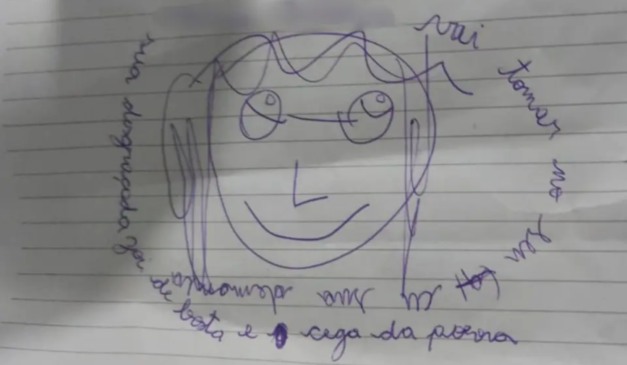 carta enviada para a jovem com xingamentos