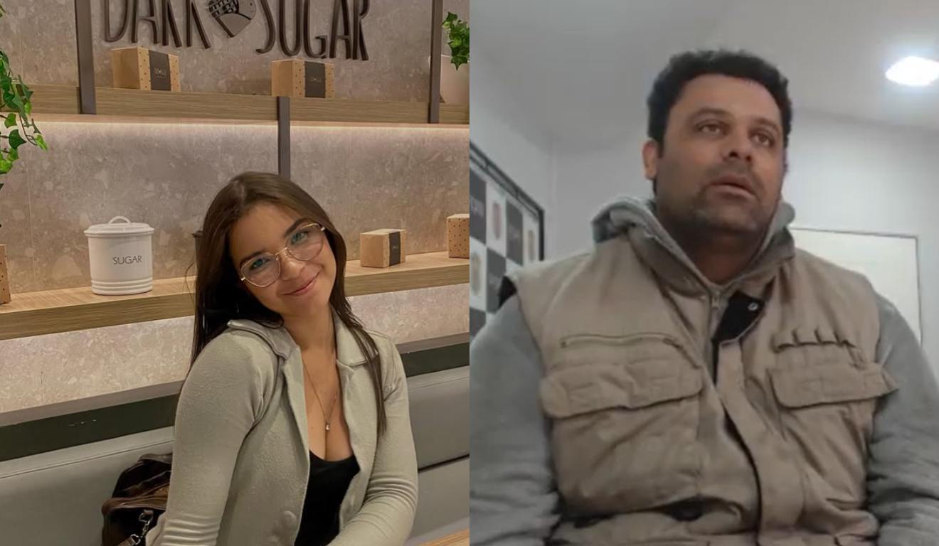 Raíssa, jovem morta pelo comediante Marcelo Alves, e o humorista dando depoimento ao lado