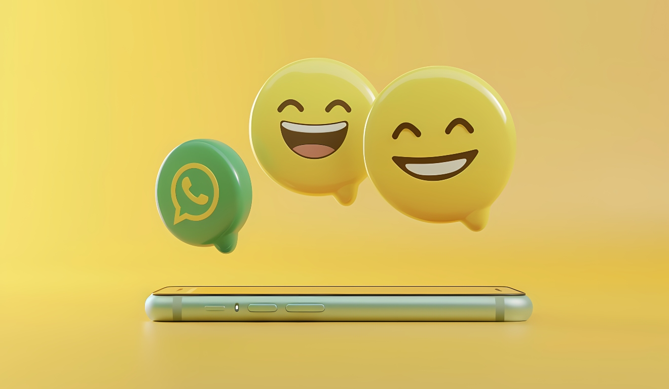 Celular com emojis e ícone do what6sapp