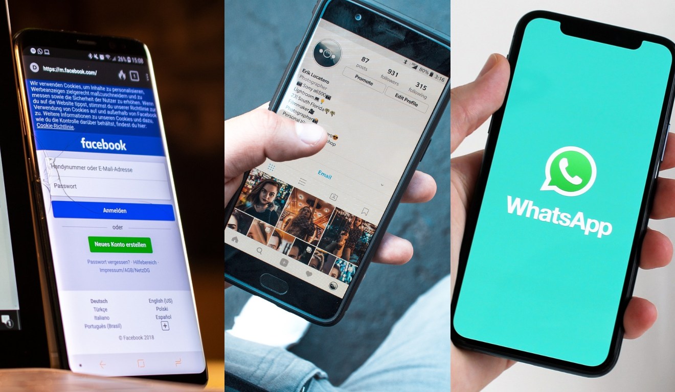 ilustração Facebook, Instagram e WhatsApp