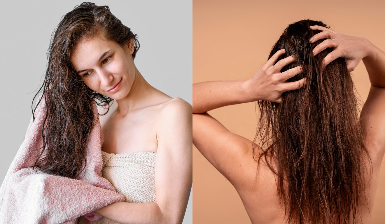 Mulher secando o cabelo