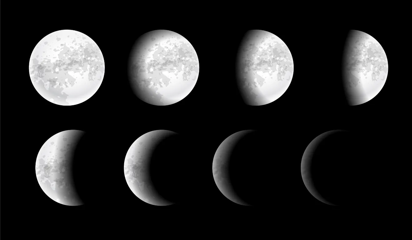 Imagem ilustrativa representando as quatro fases lunares.