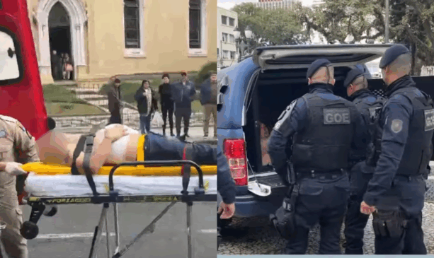 Homem sendo resgatado após facada em Curitiba