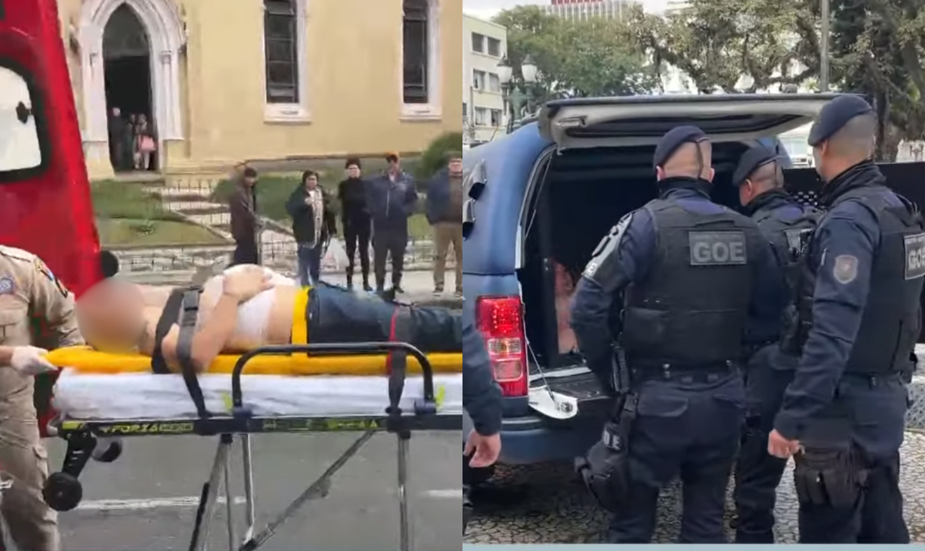 Homem sendo resgatado após facada em Curitiba