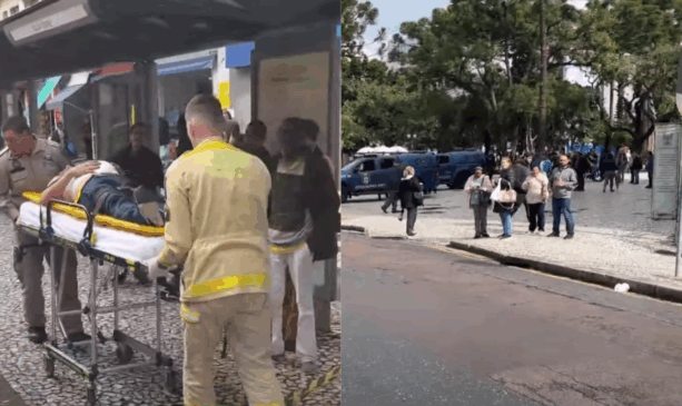 Hoemem ferido de um lado e carro com os criminosos do outro