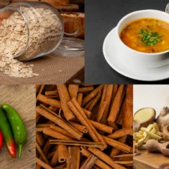 aveia, sopa, pimenta, canela e gengibre