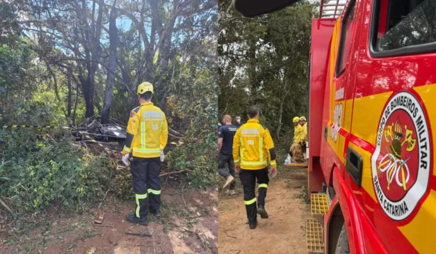 Destroços onde o balão caiu em Praia Grande