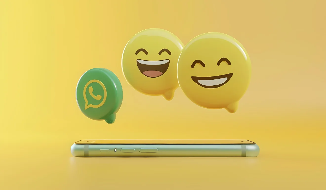 Celular com emojis e ícone do what6sapp