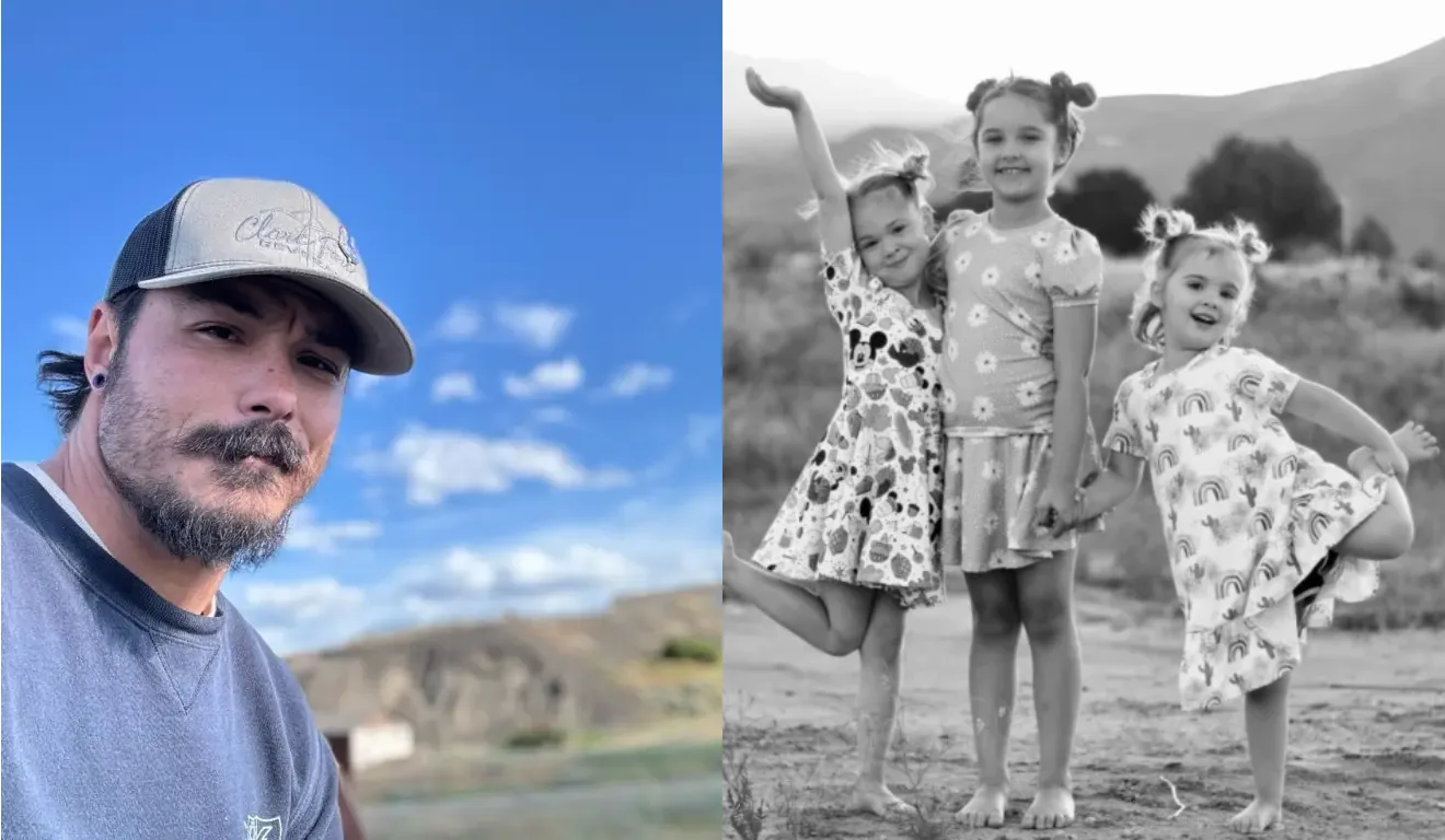 Imagem de Travis e das três filhas.