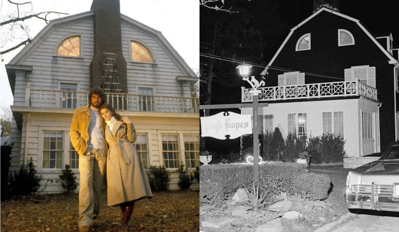 Imagem do filme Horror em Amityville (1979) e do caso real.