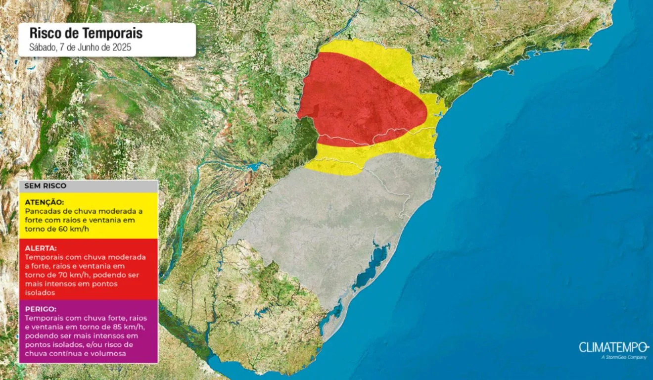 Mapa com as regiões que podem ter chuva