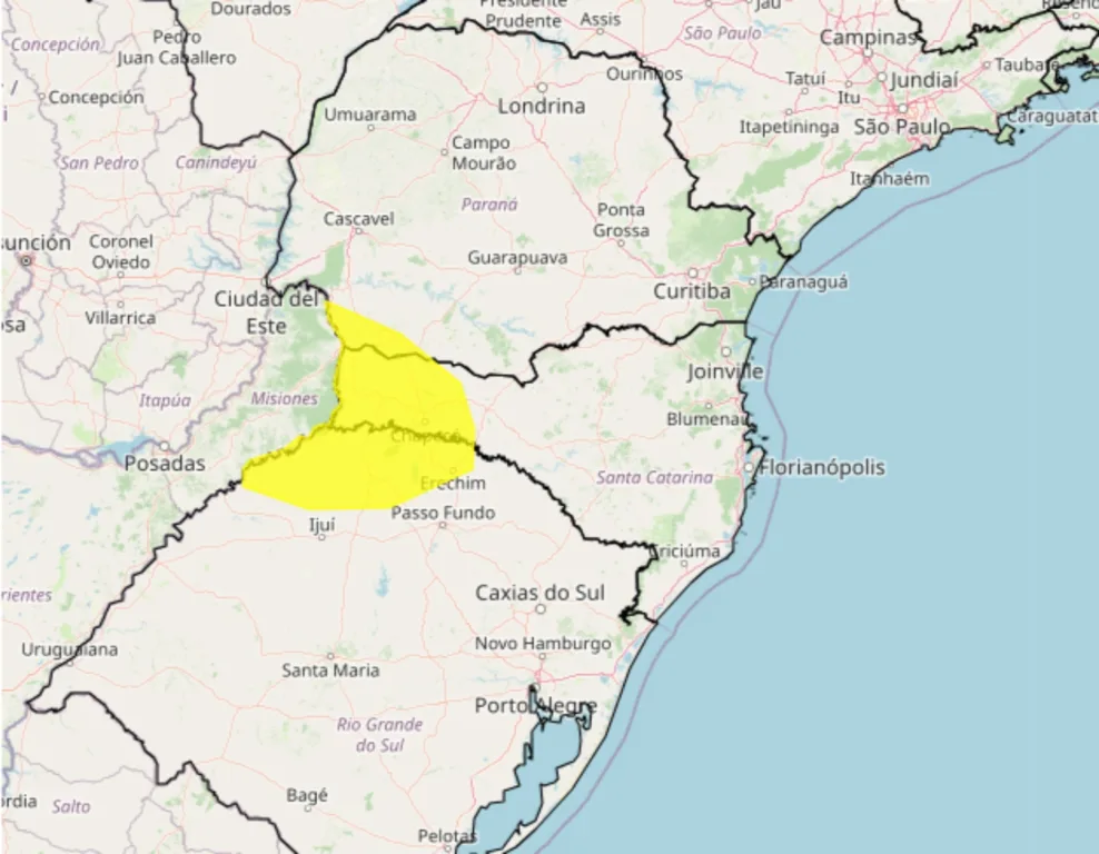 Inmet também emitiu aviso para Santa Catarina e Rio Grande do Sul 