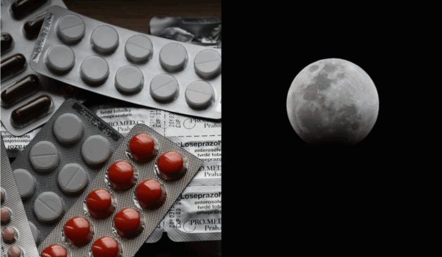Imagem de remédios e da lua.