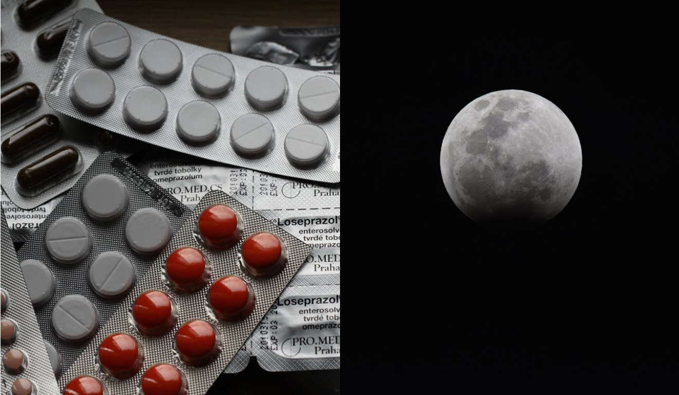 Imagem de remédios e da lua.