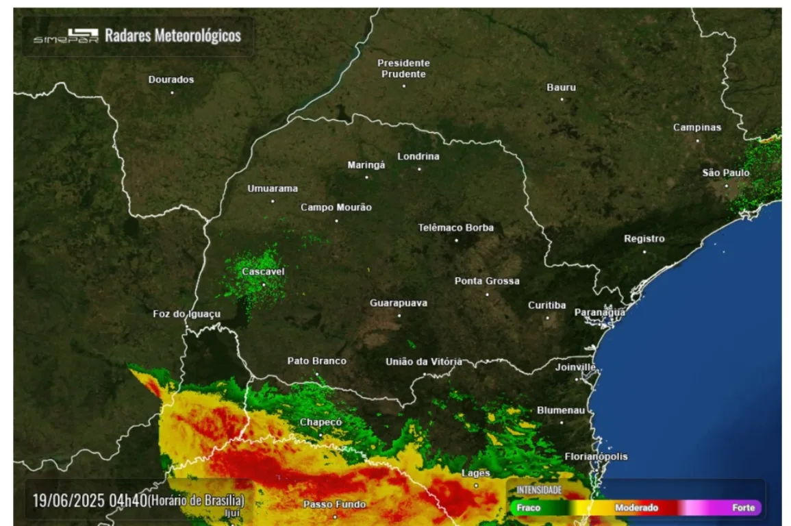 Mapa do tempo no Paraná 