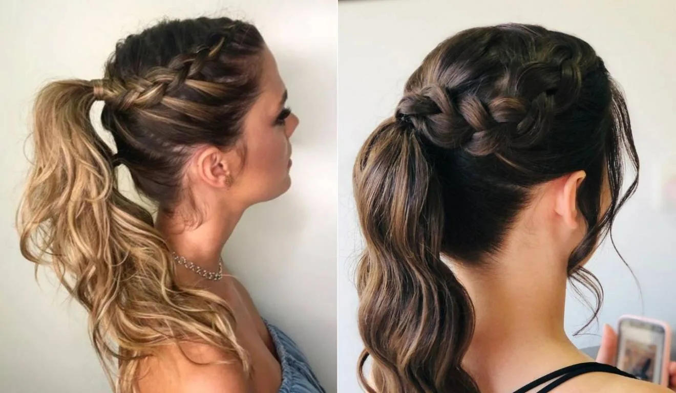 Rabo de cavalo com trança.