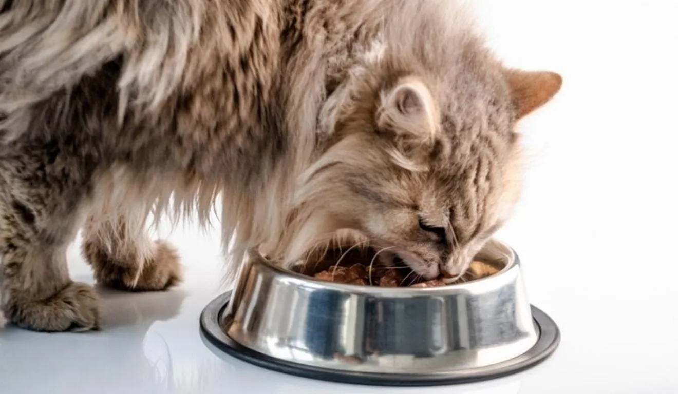 gato comendo em pote de ração