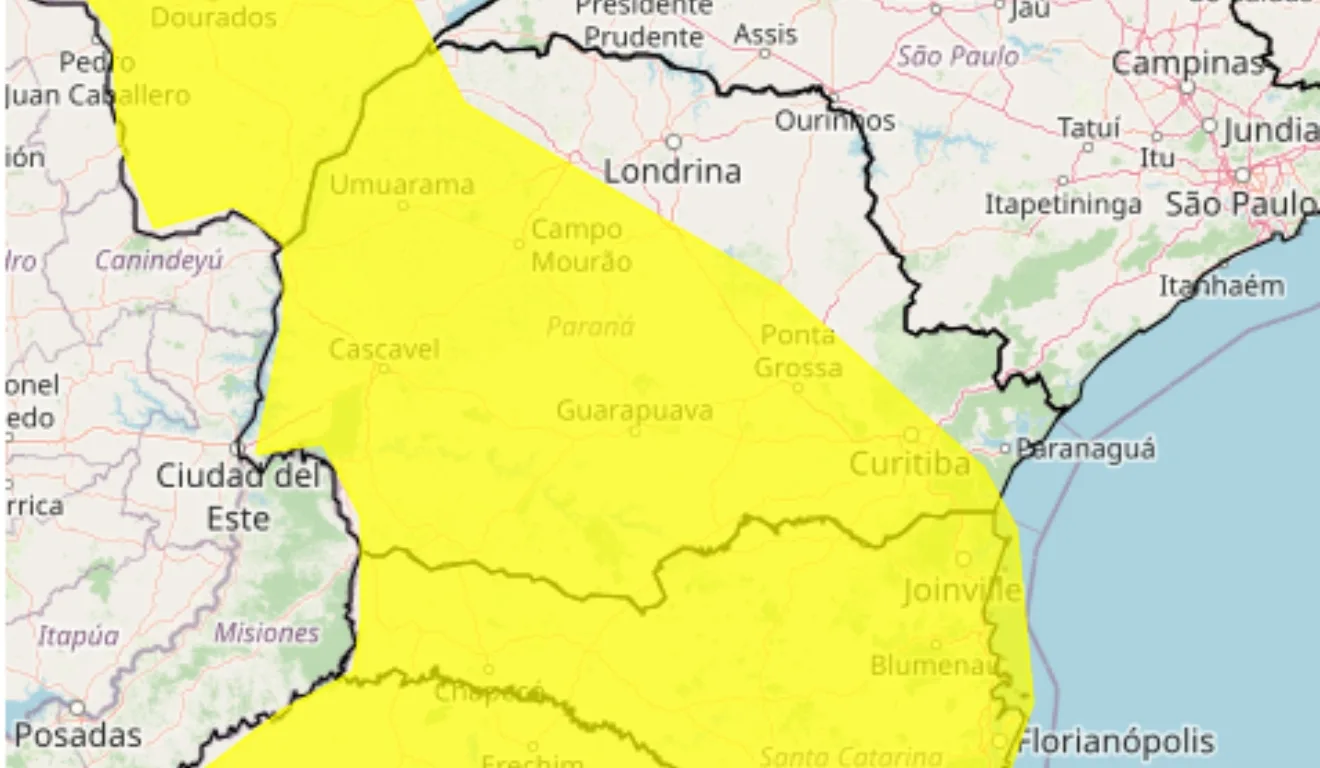Mapa do Inmet aponta para risco de fortes chuvas no Sul do Brasil 