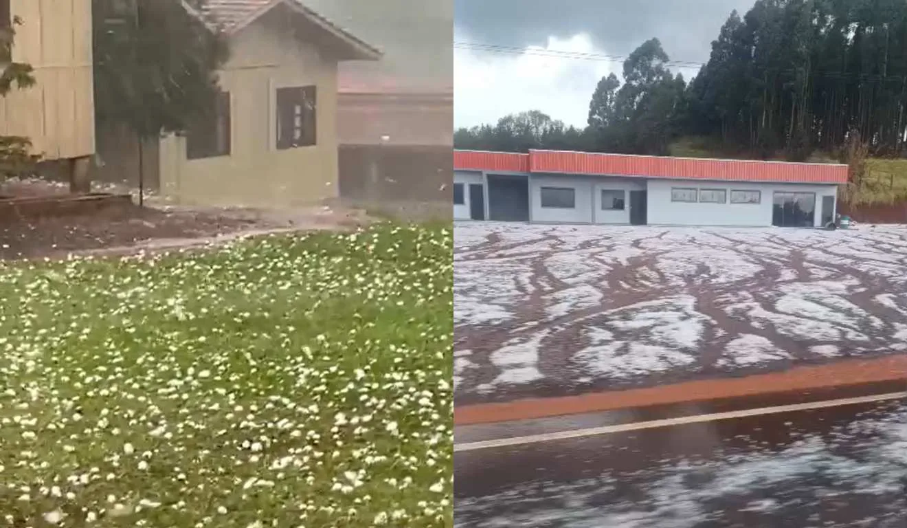 Chuva de granizo deixa cidade paranaense coberta de gelo