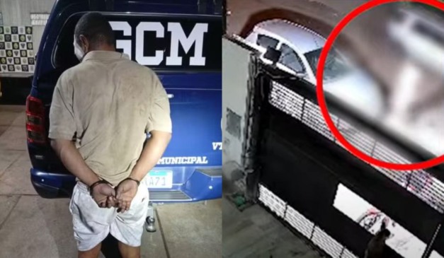 Colagem do homem que sequestrou netos e câmera de segurança.