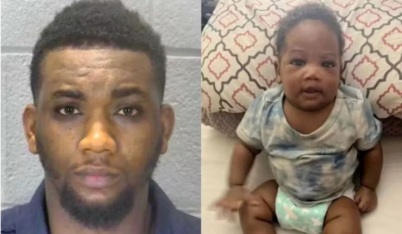 Eliasard Moneus e o filho; homem afogou bebê em balde de detergente